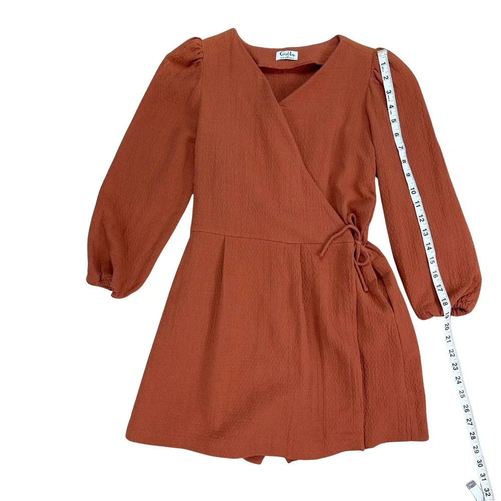 Luli &‎ Me Gabby Girls Grace Wrap Romper Rust 100% Cotton Sz M Cottage Boho